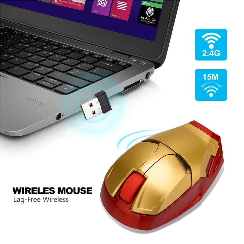ECOiNVA Wireless Iron Man Mouse 2.4G Optical Computer Mouse for Desktop Laptop PC Mac (Gold) Gold