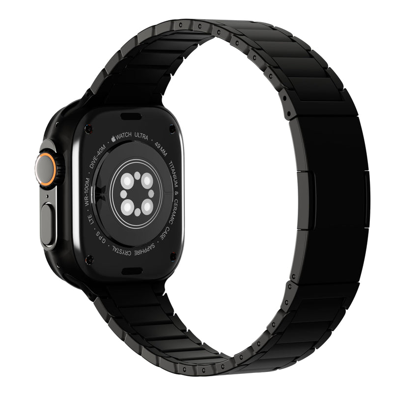 HeiKe Titanium Band for Apple Watch Ultra 3/2/1 Band 49mm 46mm 45mm 44mm 42mm 41mm 40mm 38mm for Men Women,Adjustable Metal Strap for iWatch SE Series 11 10 9 8 7 6 5 4 3 2 1 with Folding Clasp Black BandWidth20mm（46/45/44/42mm（series3））