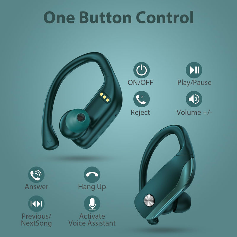 bmani 2 Sets Wireless Earbuds Bluetooth Headphones 48hrs Play Back Sport Earphones with LED Display Over-Ear Buds with Earhooks Built-in Mic Headset for Workout Black + Green