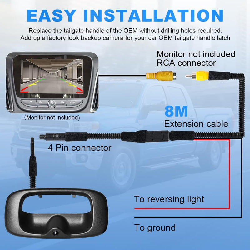 Rear Tailgate Handle Backup Camera Compatible with 1999-2006 Chevy Silverado/GMC Sierra 1500 2500HD 3500HD Classic Tailgate Reversing View Park Assist Camera Replaces 15228539 GM1915105