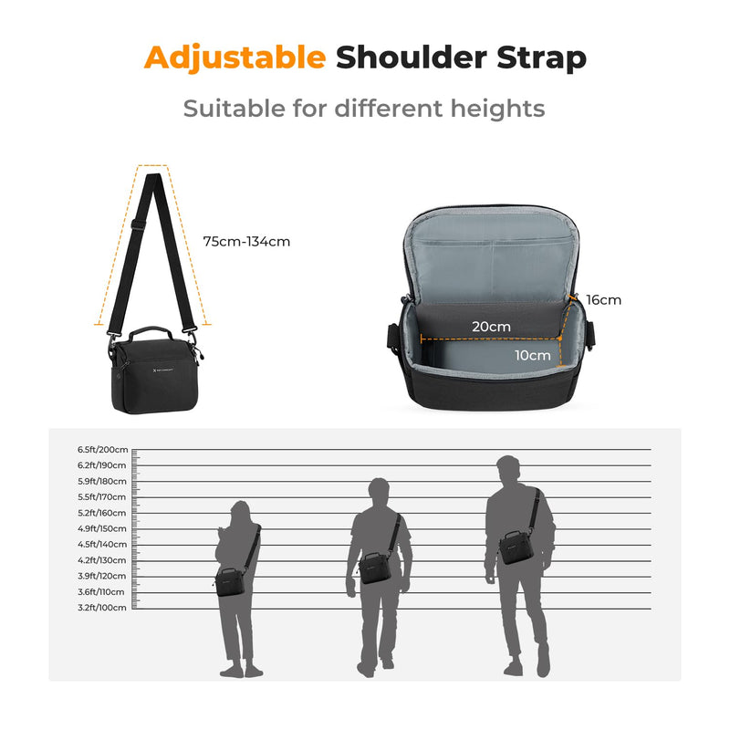 K&F Concept Camera Sling Bag Small Crossbody Camera Case DSLR/SLR/Cute Compact Shoulder Photography Bags for Photographers Black
