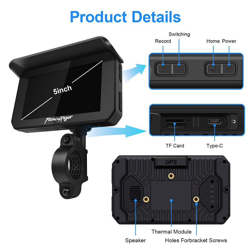 Motorcycle Carplay & Motorcycle Android Auto, 5 Inch IPS Motorbike GPS Touch Screen, Motorbike GPS Navigation System, WiFi, Bluetooth, Waterproof, Support Siri/Google Assistant
