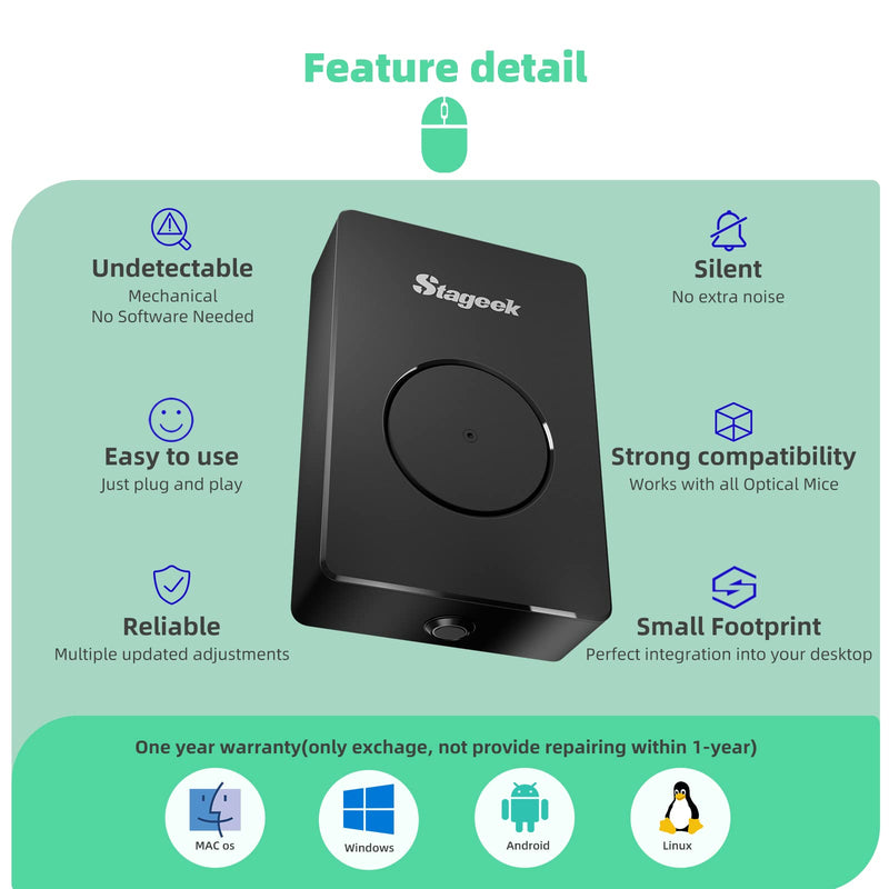 Stageek Mouse Jiggler, Mechanical 100% Undetectable by IT,Mouse Mover with On/Off Switch, Simulates Mouse Movement and Prevents Computer from Going into Sleep, No Software Needed, Plug &Play