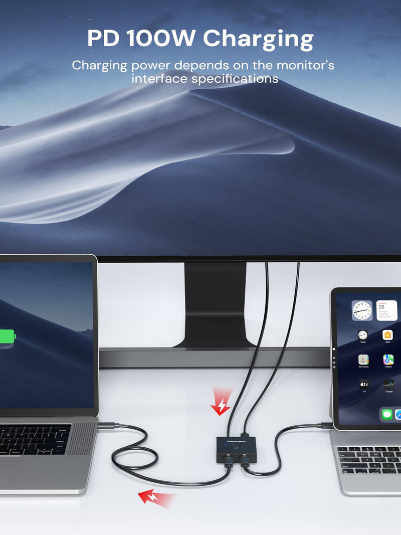 Dockteck USB C Switch, Bi-Directional Switcher，1 in 2 Out/2 in 1 Out with 10Gbps Transfer Speed and 100W PD Charging,USB Switch with 4K@60Hz,1.9FT USB-C Cable for Printer, Laptop,Scanner