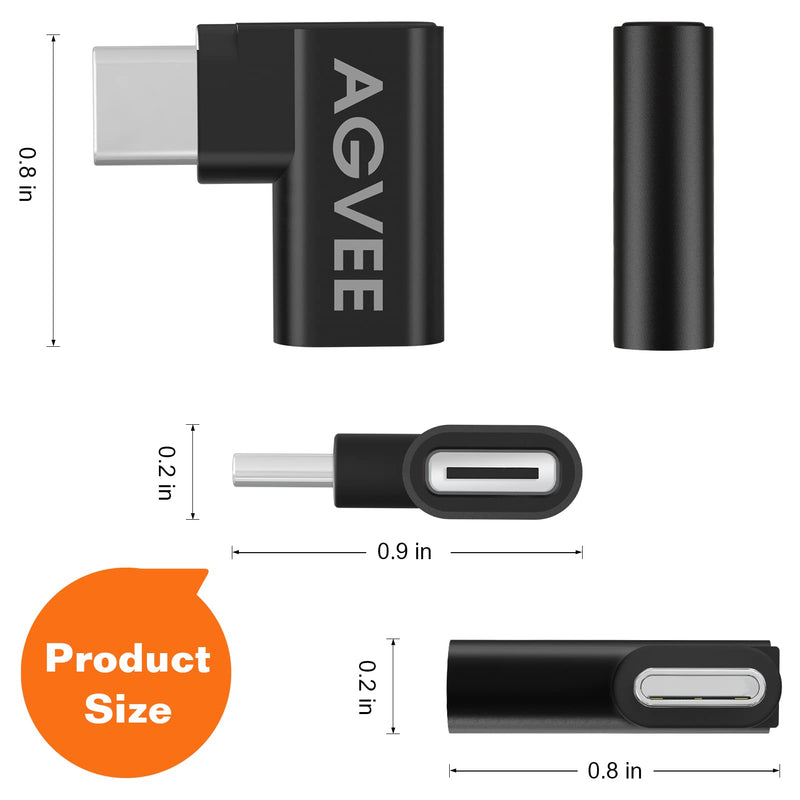 AGVEE [4 Pack] 90 Degree Right Angled USB-C Male to USB-C Female Adapter (Type-C 3.2 Gen 2) Converter Video Type-C 10G Data Extension Coupler Connector, Black