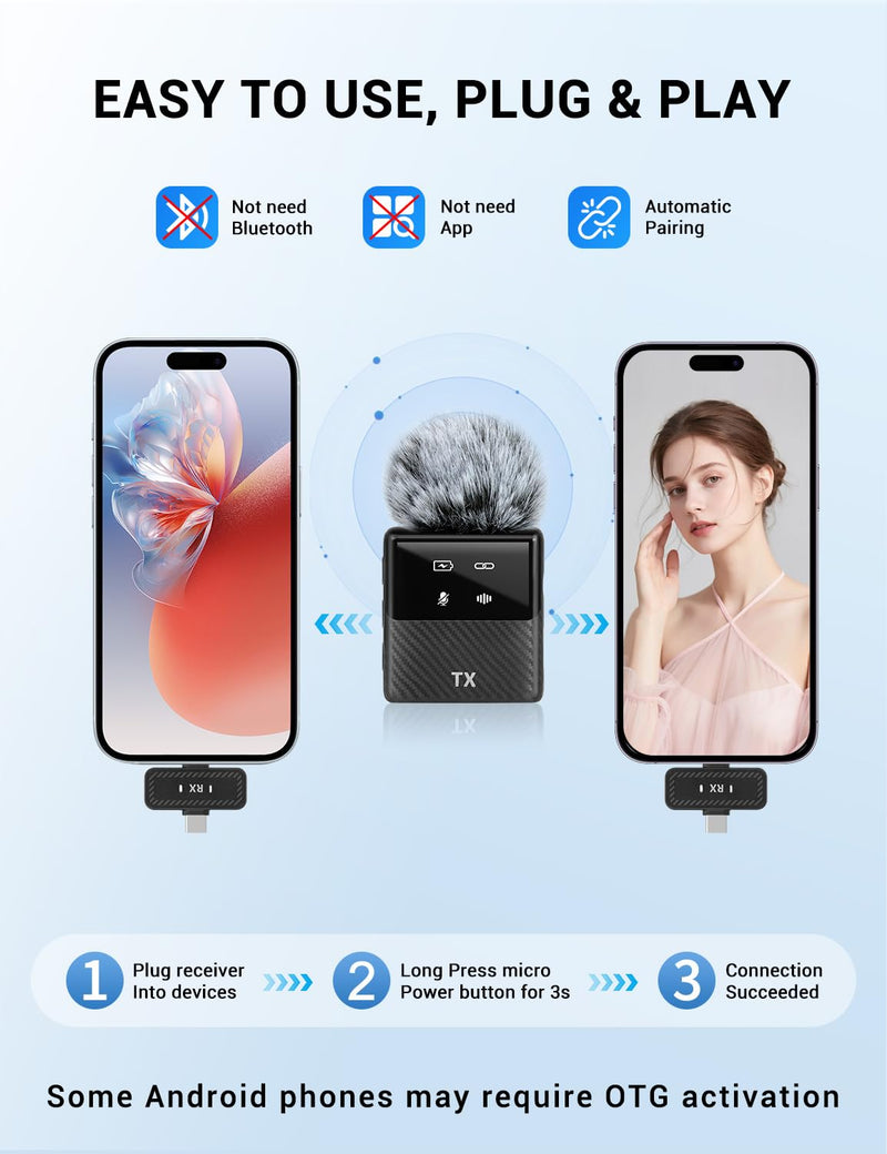 [AUSTRALIA] - Kairiyard Mini Wireless Lavalier Microphone for iPhone, iPad, Android Phone, Noise Reduction Plug and Play Magnetic Clip on Lapel Mic for Video Recording Podcast Vlogging 