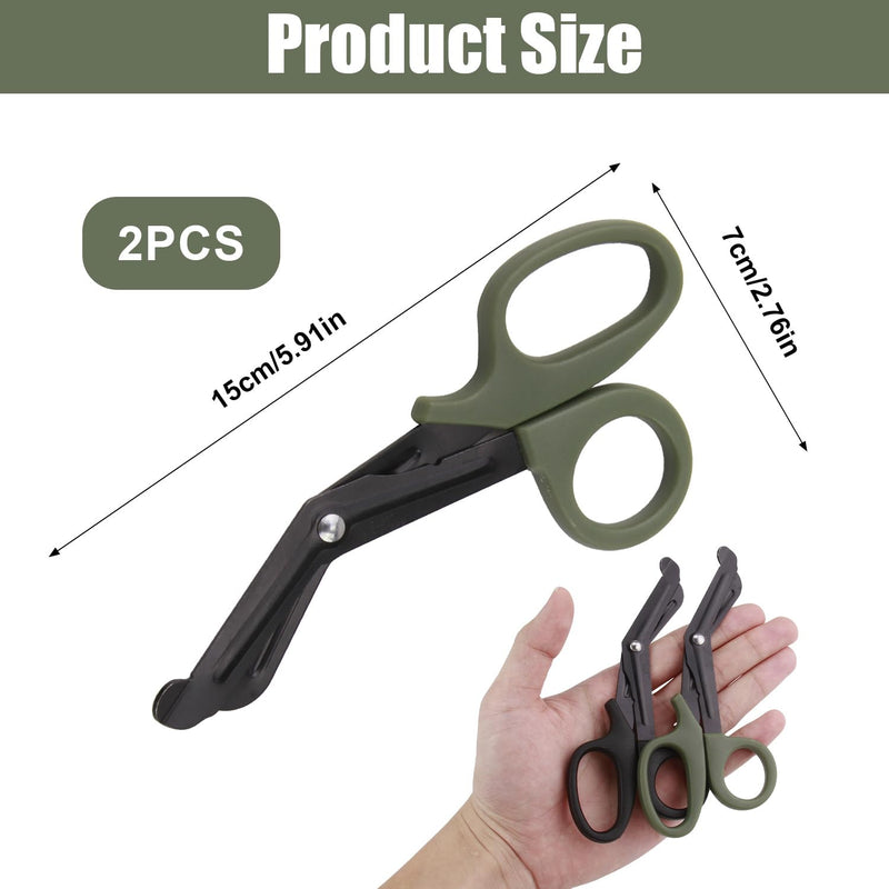 Pack of 2 Medical Bandage Scissors, Rescue Scissors, Bandage Scissors, Nurse, Surgical Scissors, Black + Green, 15 cm