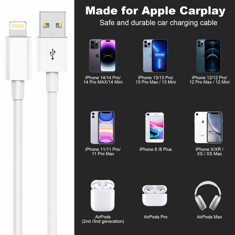 [AUSTRALIA] - Car Apple Carplay Cable，USB A to Lightning Cable Compatible with iPhone 14 13 12 11 Pro Max XR XS X Charger Cord，Car Charging Cable White 