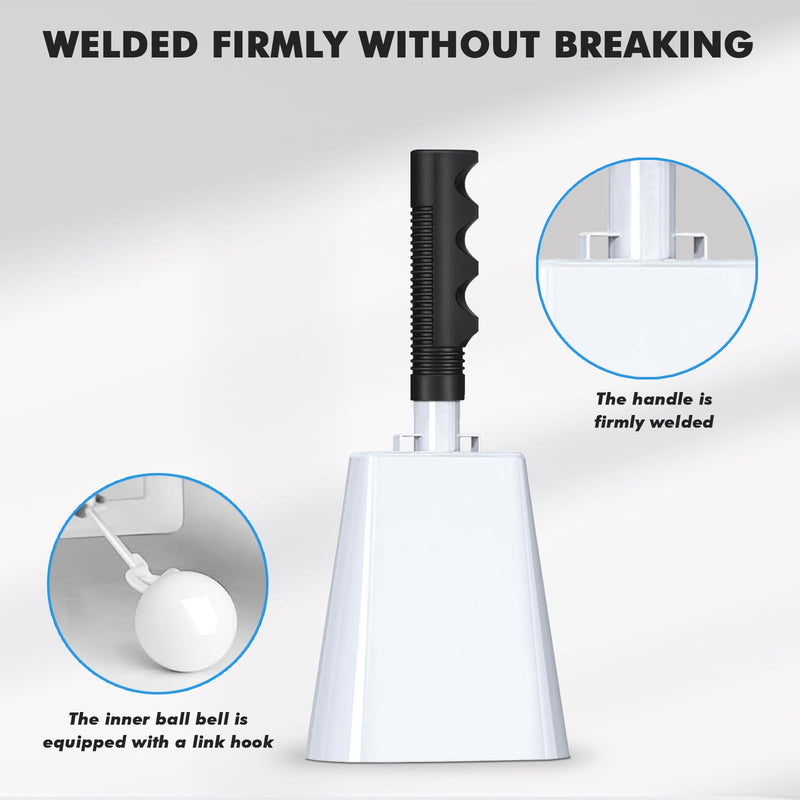 10 Inch Cowbell with Handle, Noise Maker Cow Bell, Steel Cheering Bell for Sports Events Graduations Party Chimes, Percussion Musical Instrument (White 2 PCS) White 2 PCS