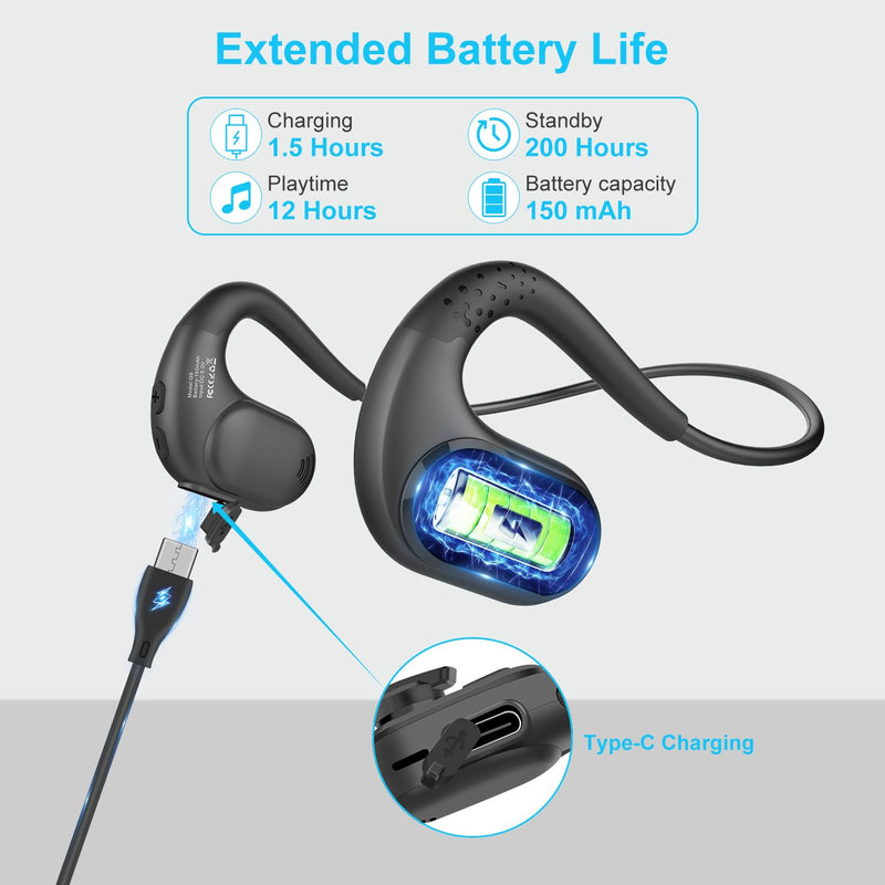 iDIGMALL Bluetooth Headset with Detachable Microphone, Multi-Point Wireless Headset w/DSP Noise Canceling Mic for Phone PC Laptop, Comfort & Light Open Ear headphones for Office Meeting Home Work, 12H G9-Black
