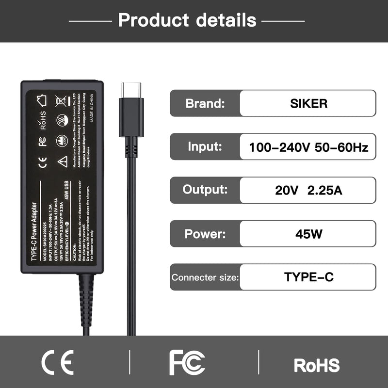 45W Type C USB C Charger Adapter for HP Chromebook X360 14-CA000 11-ae000 14-ca051wm 14-ca052wm 14-ca091wm ca061dx,11-ae051wm 11-ae001tu 11-ae027nr;12-c012dx 918337-001 844205-850 28769-001 SK90A200225