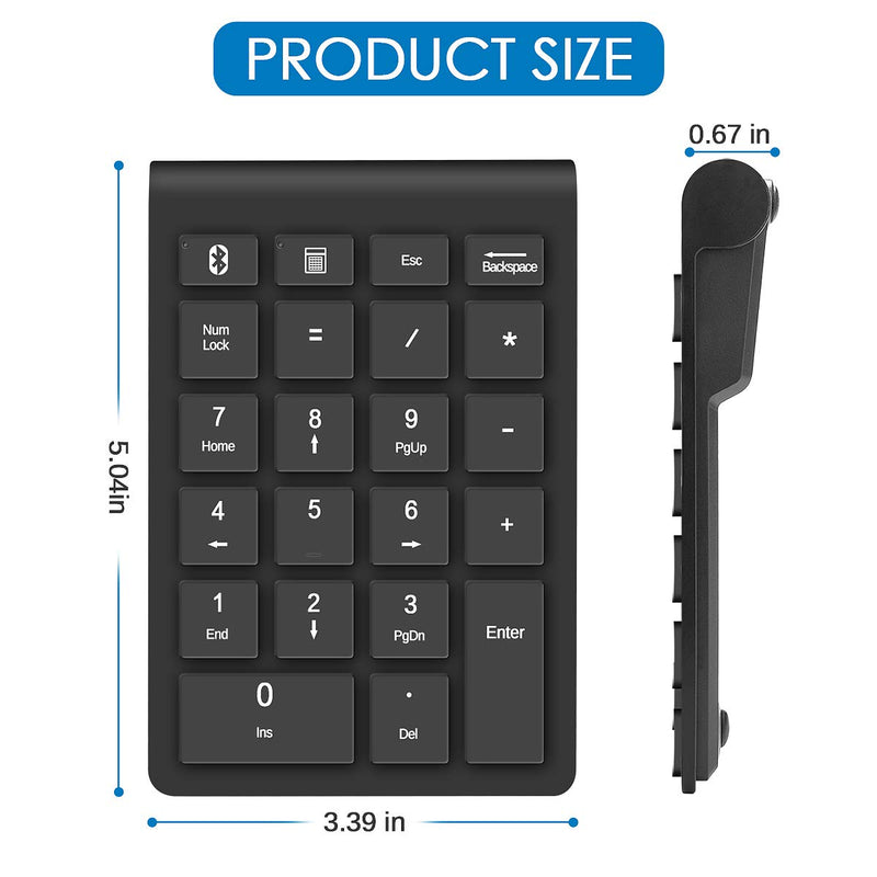Bluetooth Wireless Number Pads, Numeric Keypad 22 Keys Portable Financial Accounting 10 Keys Number Keyboard Extensions for Laptop, PC, Desktop, Surface Pro, Notebook
