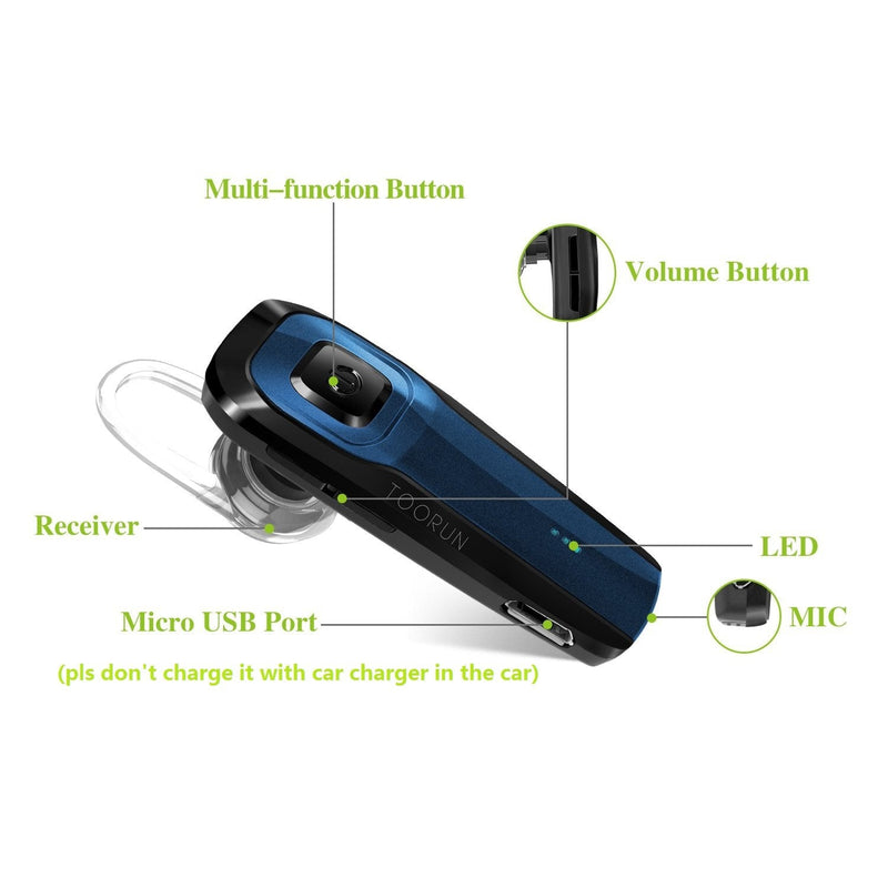 TOORUN M26 Bluetooth Headset V4.1 with Noise Cancelling Mic - Blue
