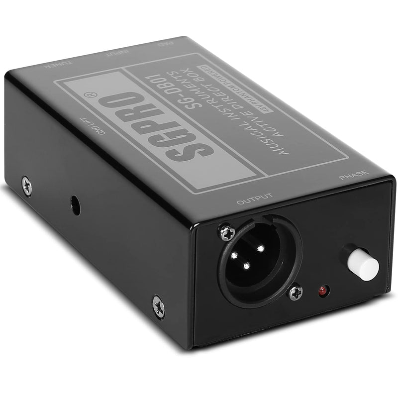 Active Direct Box, Recording Signal DI Box for Musical Instruments as Guitar, Bass Guitar, and Keyboard Live Performance or Studio, 1/4" to XLR, Ground Lift 48V Phantom Powered Compact Unit