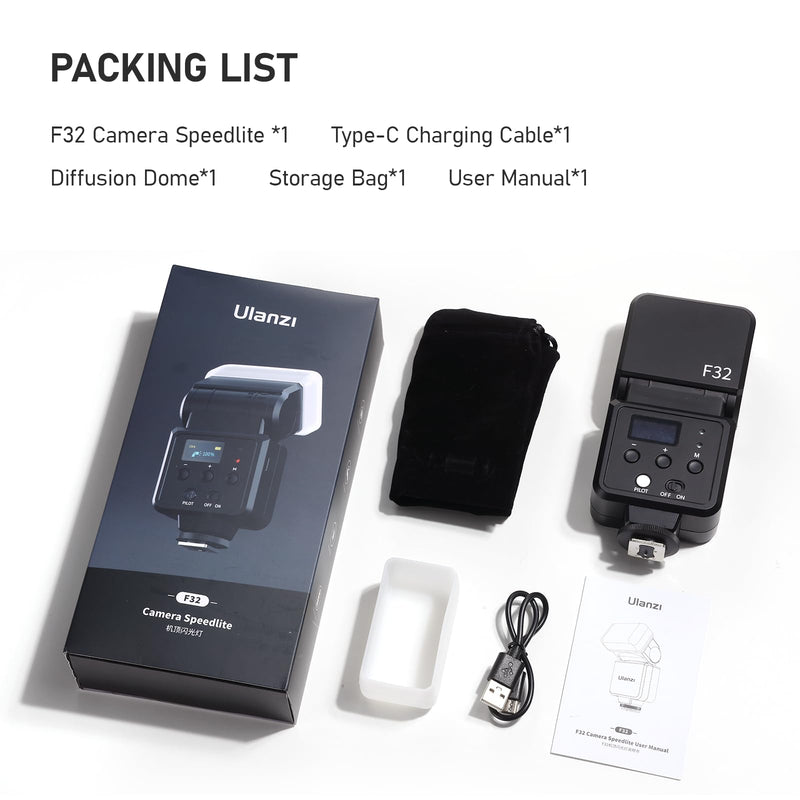 Ulanzi F32 Camera Flash Speedlite External Wireless On-Camera for Canon R50 | Speedlight Flash for Fuji Olympus Panasonic Nikon with Electrical Contacts Digital Cameras, with GN32 / CCT 5600K Hot Shoe