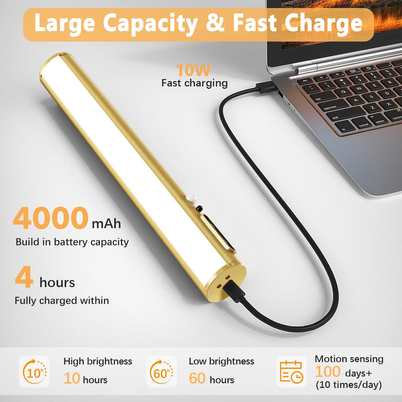[AUSTRALIA] - Hapfish Motion Sensor Battery Operated Wall Sconce, Wireless Picture Lights for Wall, Rechargeable Magnetic Art Lighting with Remote Control, Battery Picture Light for Poster Dartboard Mirror – Gold Motion Sensor Gold 