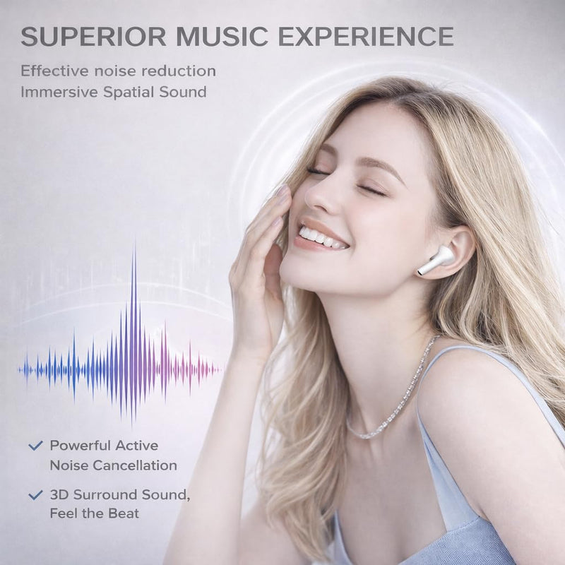 Wireless Earbuds (2nd Gen), Active Noise Cancellation, Bluetooth 5.3, High-Fidelity Sound, IPX7 Waterproof, 40-Hour Playtime, Wireless in-Ear Ear Buds Pro 2 for Apple iPhone/Android, White