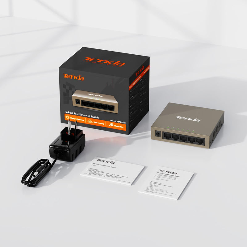 Tenda 5 Port Fast Ethernet Switch | Ethernet Splitter | 5 x 10/100Mbps Ports | Unmanaged Network Switch | Plug & Play | Desktop/Wall-Mount | Fanless Quiet Network Hub | Sturdy Metal Case | Mini Size 1 Count (Pack of 1)