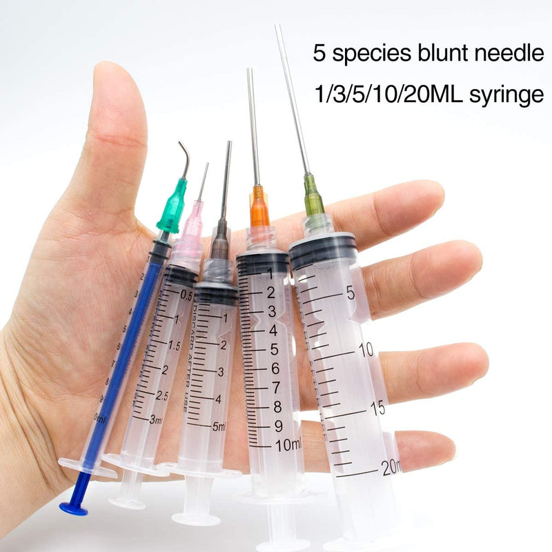 Syringe Set with Blunt Needles, 1ml, 3ml, 5ml, 10ml with 14g, 15g, 16g, 18g, 20g Blunt Needles and Syringe Cap for DIY Craft Refill Glue, Industrial Applications (8 Pieces) Pack of 8