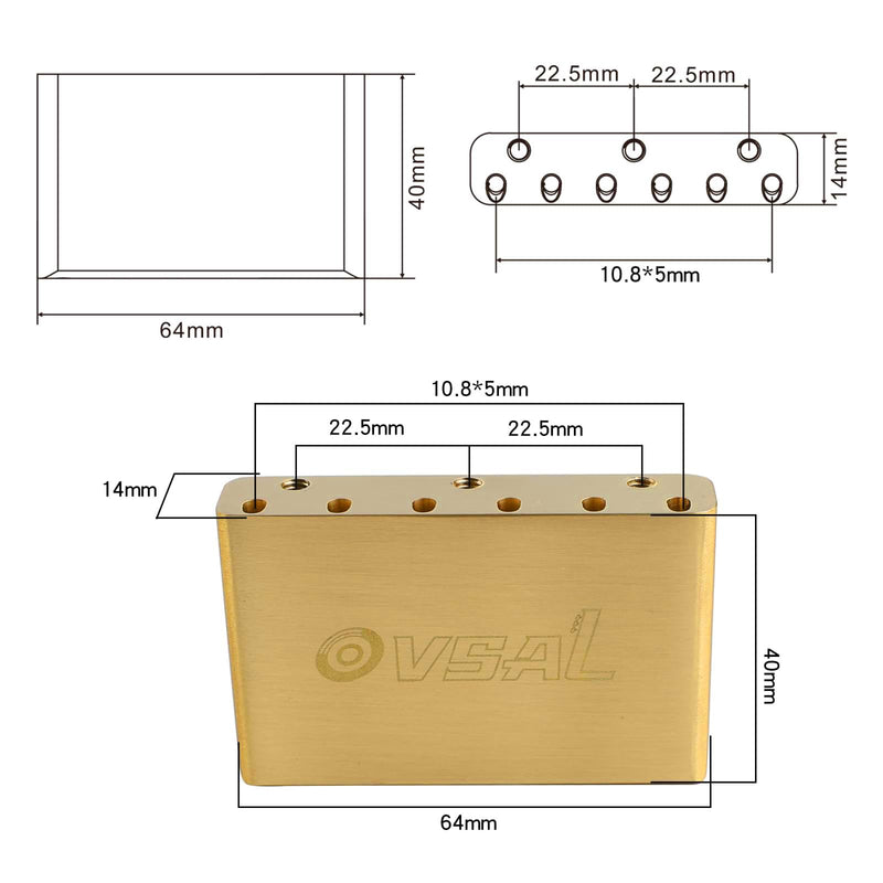 [AUSTRALIA] - Brass Electric Guitar Bridge Block 10.8mm Tremolo Bridge Block Compatible with Start ST 6-string Electric Guitar Replacement Parts（64mm×40mm×14mm） 10.8 Brass Style A 