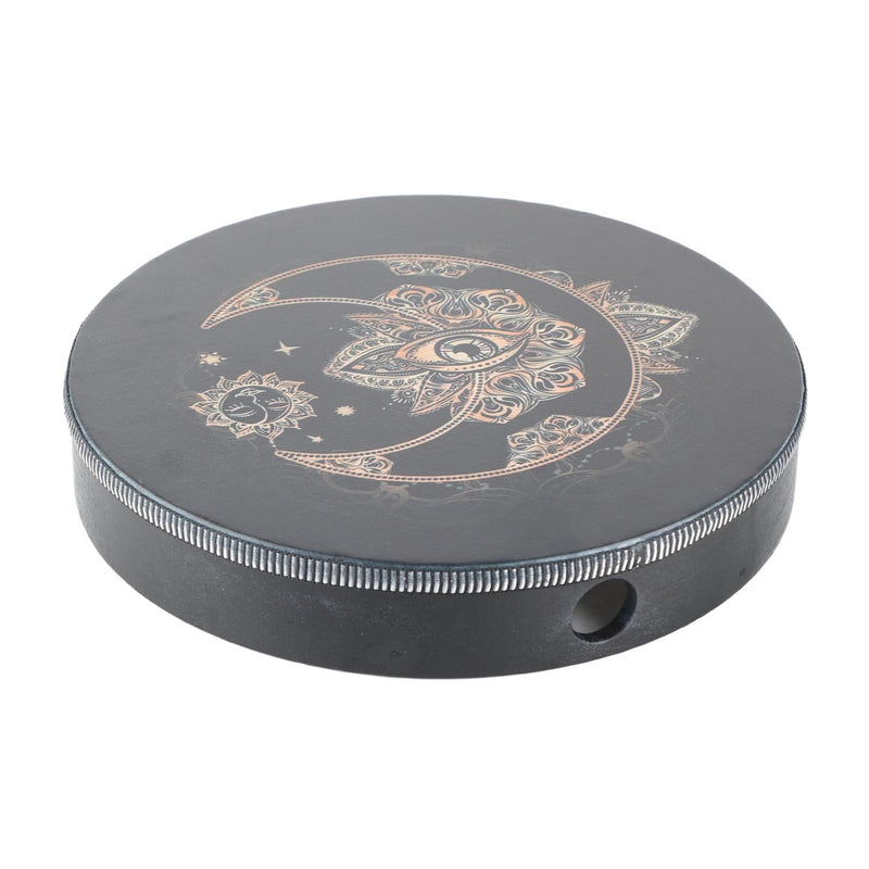 Shaman Drum 10 Inch Wood Frame Drum with Drum Stick Vegetarian Shaman Hand Drum Sound Healing Tool For Spiritual Music, Reflection(Black)