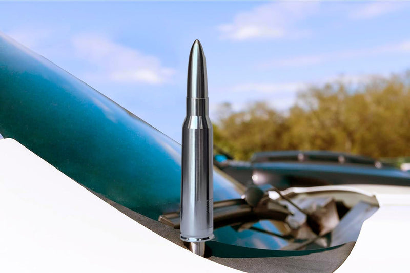Car Truck Bullet Antenna Decoration Accessories Universal Replacement for GMC Sierra Chevy Silverado Dodge Ram 1500 2500 3500 Ford F150 F250 F350 Radio Accessories (Silver Without American Flag) Silver without American Flag