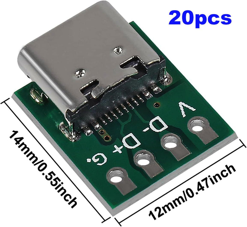 [AUSTRALIA] - RUNCCI-YUN USB 3.1 Type C Male Board, USB Type C Breakout Board, Soldering Adapter Socket Plug with PCB Converter Board, DIY Serial Breakout Connector for Data Cable, Wire, Cable Transfer, Pack of 20 