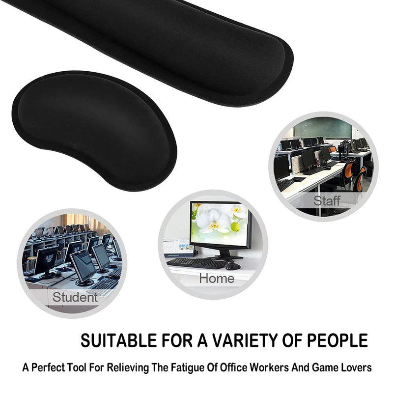 Keyboard Wrist Rest, BamLue Memory Foam Pad Set for Easy Typing & Pain Relief for Laptop, Office & Home, Ergonomic Sets for Keyboard, Gel Mouse Wrist Rest, Smooth Fiber Cushion Wrist Support-Black Black