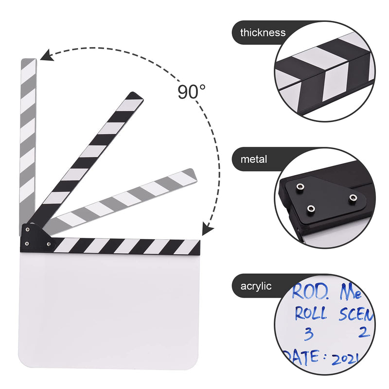 Andoer 30 * 24cm/ 12 * 9in Acrylic Film Clapboard Movie Directors Clapper Board Slate Cut Action Scene Blank Clap Board Dry Erase with White & Black Sticks