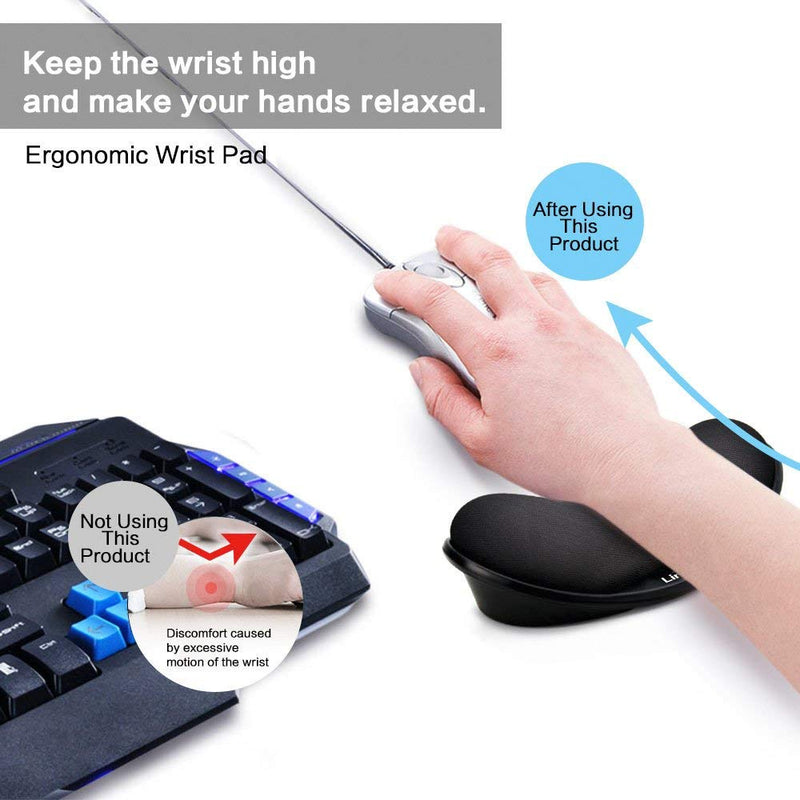 LINGSFIRE Memory Foam Mouse Wrist Rest Keyboard Wrist Rest Pad Anti-skid Mousepad Support Wrist Rest Mat for Office Computer Laptop Mac- Durable Comfortable Lightweight Easy Typing Pain Relief (Black) Black