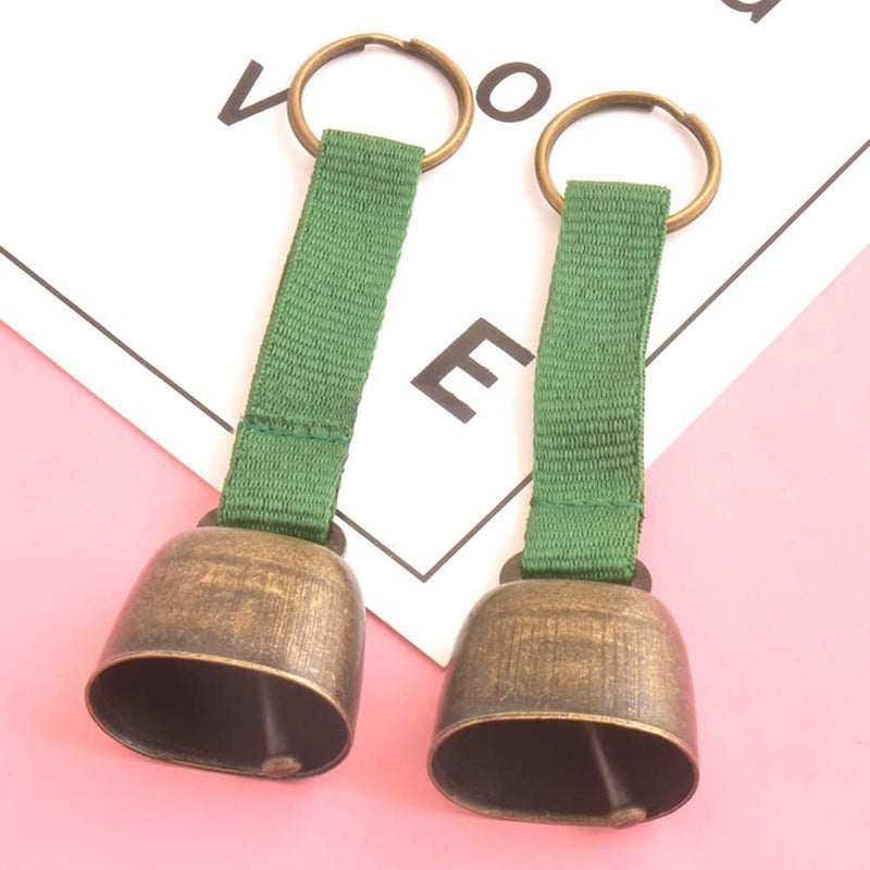 2 Pack Small Cow Bell for Dog Collar, Loud Bear Bells with Leather Button Strap, Cow Horse Sheep Grazing Copper Bells, Pet Brass Bells Tracker Noise Maker, Bronze Bell for Crafts Black