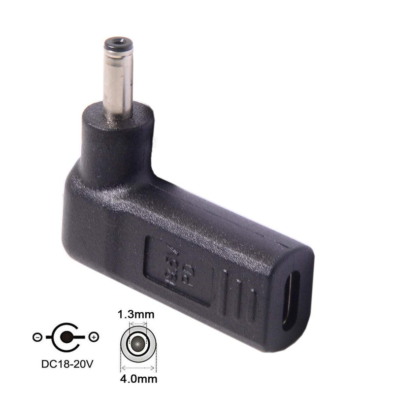 Cablecc USB 3.1 Type C USB-C to DC 19V Adapter PD Emulator Trigger 90 Degree Angled (4.0x1.3mm) DC4.0x1.3mm