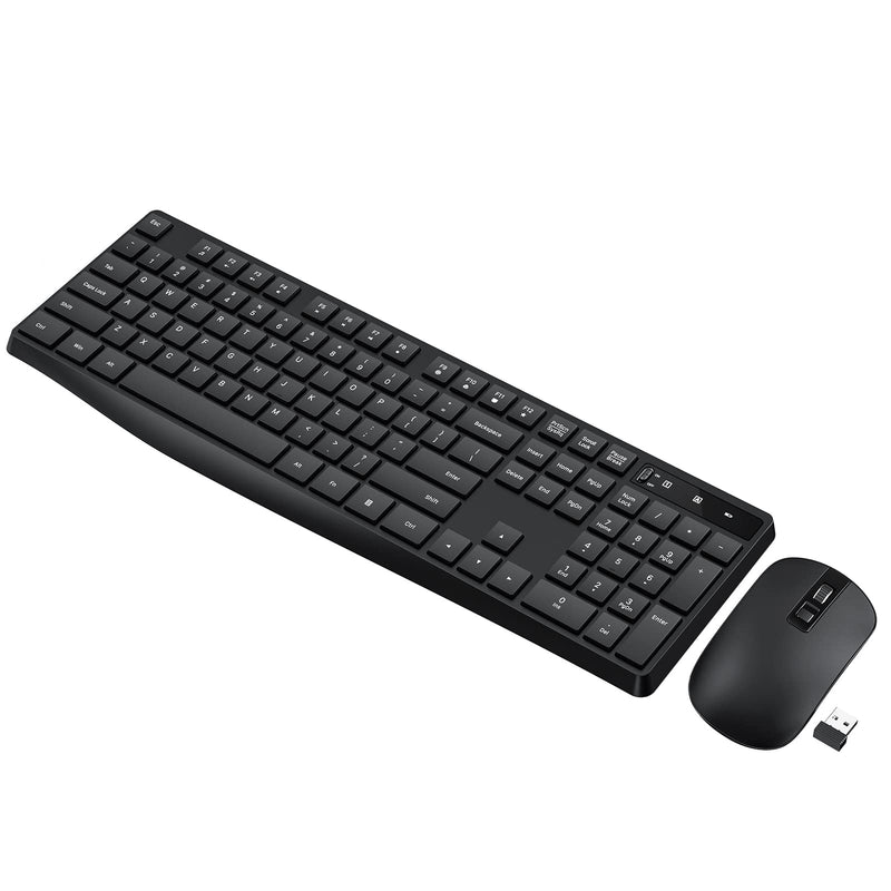 Wireless Keyboard and Mouse Combo, Lovaky 2.4G Full-Sized Ergonomic Keyboard Mouse, 3 DPI Adjustable Cordless USB Keyboard and Mouse, Quite Click for Computer/Laptop/Windows/Mac 1 Pack Black