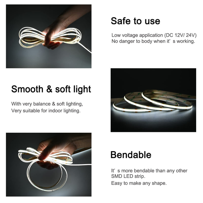 [AUSTRALIA] - COB LED Strip Lights DC 12V LED Lights Flexible Super Bright LED Strips, 9W/m 2x16.4FT Cool White 6500K CRI 90+,480LEDs/m High Density Uniform Light for Home Room Decor 2Pack Cool White 6500K DC12V 