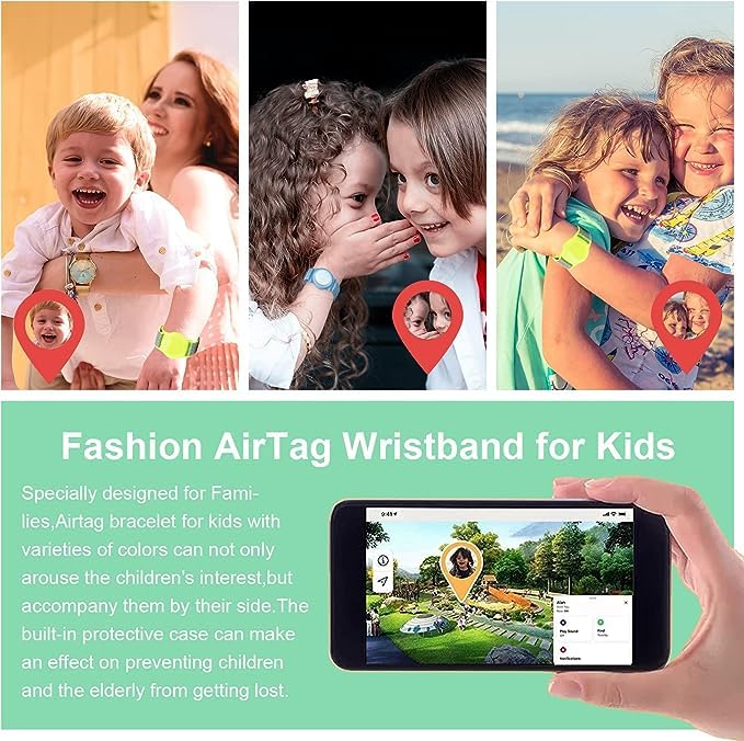 Kids Wristband Compatible with Apple AirTag, Protective Case for Air Tag GPS Tracker Holder with Nylon Bracelet, Adjustable Anti Lost Watch Band for Toddler Child Elder(Blue&Green) Blue & Green
