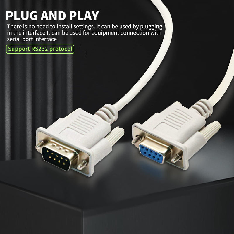 DaFuRui 3Pack 8.2ft/2.5m RS232 Cable White DB9 RS232 Male to Female Serial Cable Straight Through Adapter Wire for Connect Various Serial Interface Devices 8.2ft 2.5m RS232