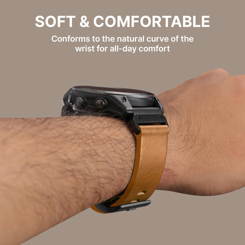 Bandletic 22mm Quick Fit Compatible with Garmin Instinct 3 Watch Bands | Leather Strap for Fenix 8 47mm/5 Plus/6/Instinct 3 E 45mm 2 /Forerunner 970/965/955/Quatix 8/Approach S70/S62/Epix/Descent G2 Camel 22