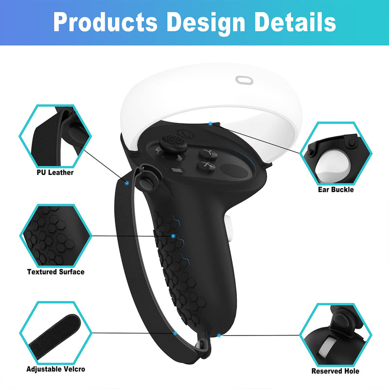 Controller Grip for Oculus Meta Quest 2 Accessories Grips Cover for VR Touch Controllers Covers Protector with Non-Slip Joystick Covers 1Pair Black