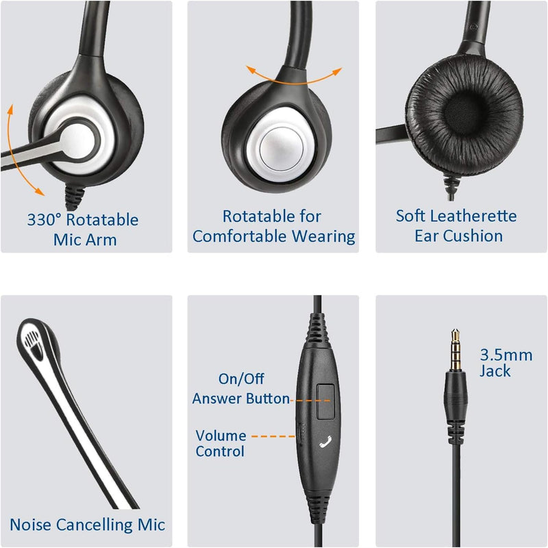 [AUSTRALIA] - Wantek Phone Headset Wired Computer Headset with Microphone – Noise Cancelling 3.5mm/2.5mm Headphones for PC, Laptop, Mac, iPhone, Samsung – Compatible with Zoom, Teams, Call Center, Home Office 602 