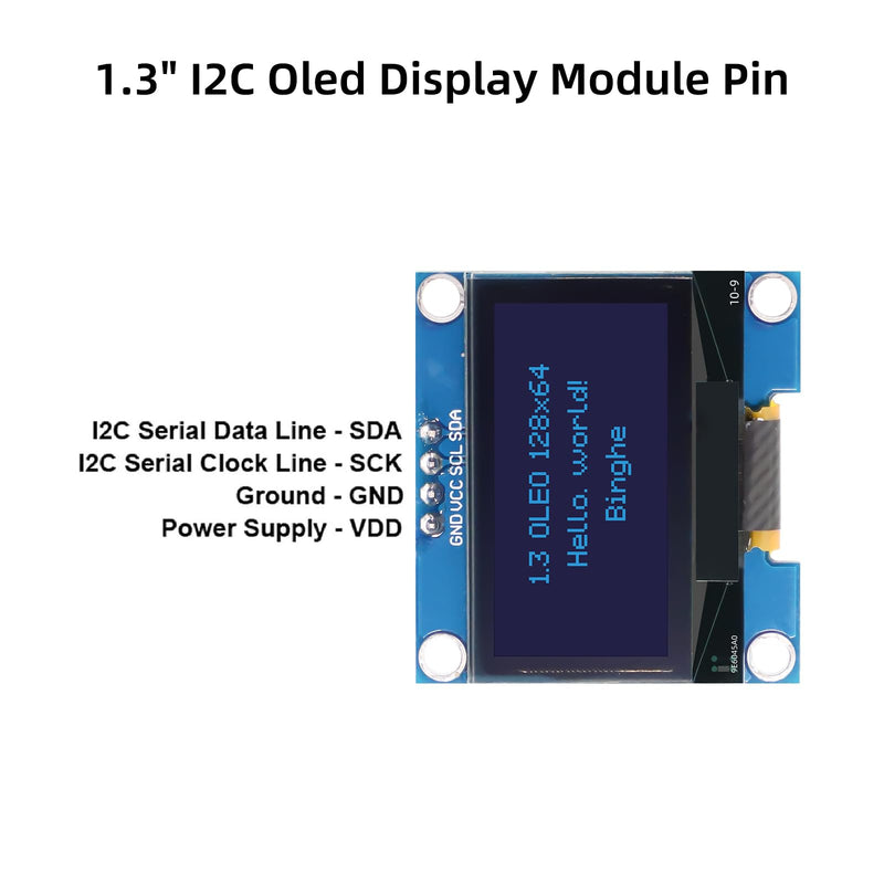 1.3 Inch OLED I2C Display Module Binghe 3 Pieces 1.3 Inch LED OLED Display I2C IIC OLED Display with 1106 Chip 128 x 64 Pixel I2C Screen Display Module with Blue Character Compatible with