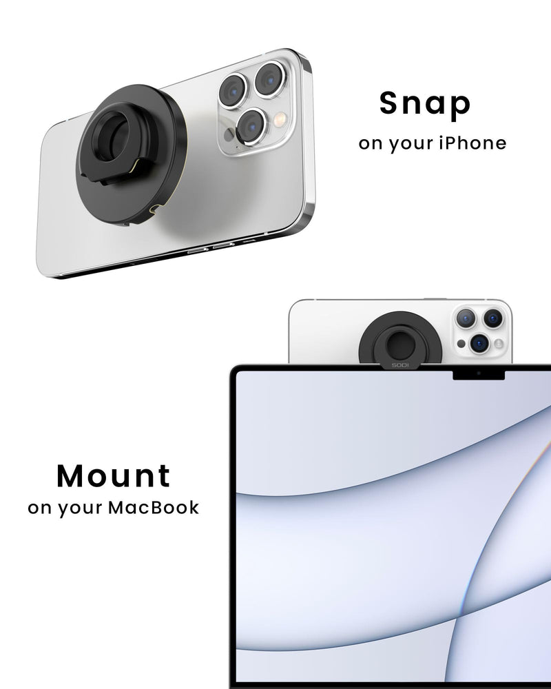 [AUSTRALIA] - SODI Continuity Camera Mount for Desktop Monitor & iMac Compatible iPhone Webcam Mount with Mag-Safe for Mac and Displays, Mac OS Ventura, Work for Facetime, Desk View, Black Matte Black 