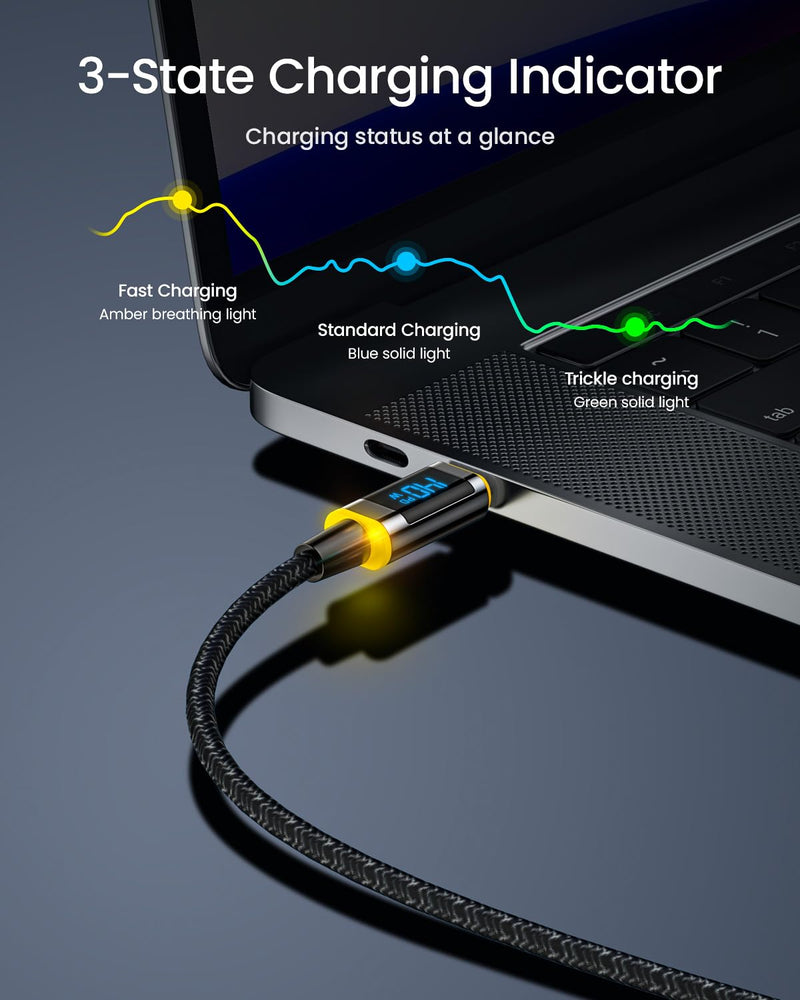 AOHI PD 45W&QC 30W 2 Port USB C Car Charger Lighter + AOHI 140W USB C to USB C Cable with Display