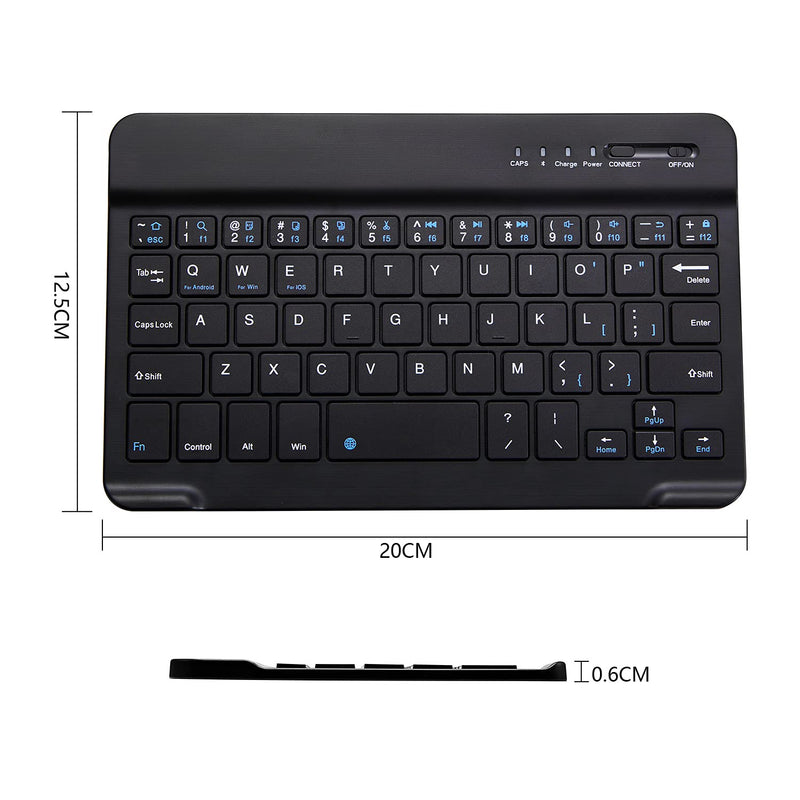 Ultra-Slim Bluetooth Keyboard Portable Mini Wireless Keyboard Rechargeable for Apple iPad iPhone Samsung Tablet Phone Smartphone iOS Android Windows (7 inch Black) 7 inch Black