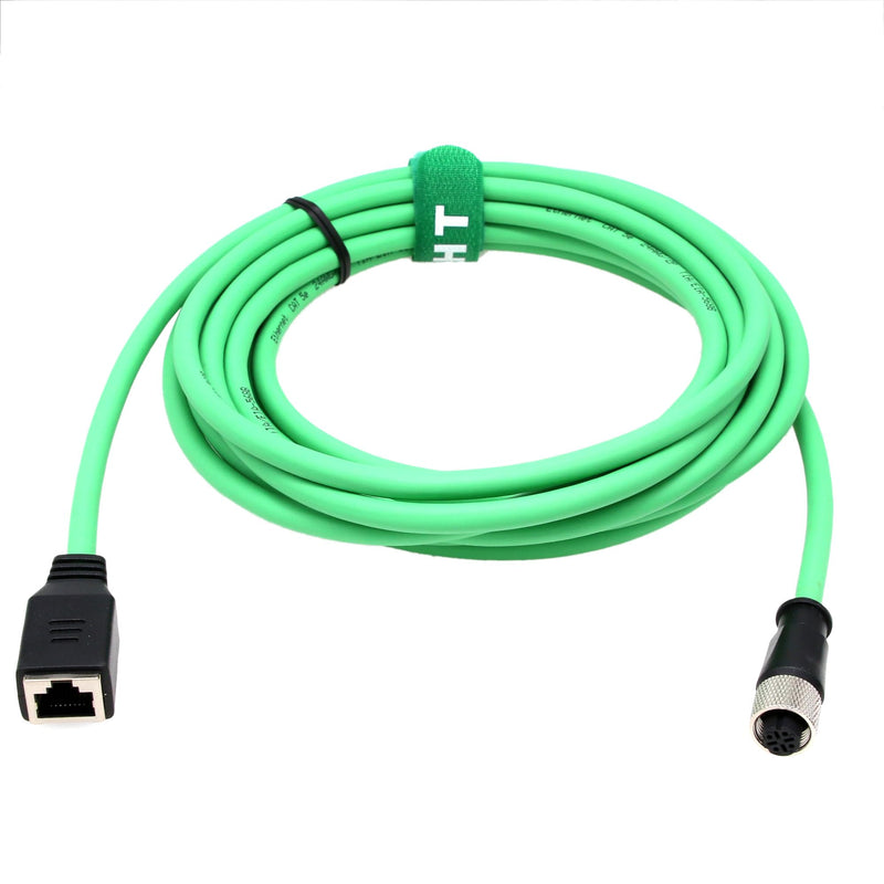 Ethernet Adapter Cable M12 4 Pin D-Code Female to RJ45 Jack Cat5e Network for Omron Keyence IV2 SICK Datalogic Matrix 410N 450 10m, Green