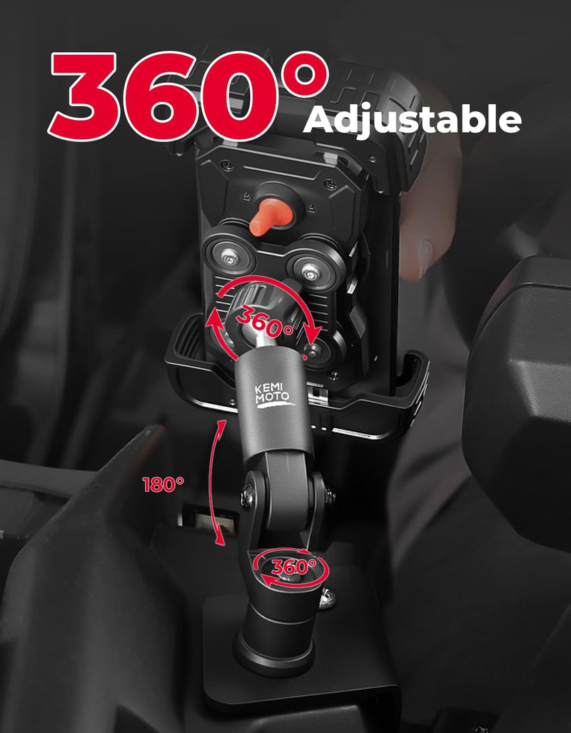 KEMIMOTO X3 Phone Mount, Anti-Vibration Dampener Cast-Aluminum Mount Dashboard One-Hand Operation Secure Lock 360° Adjustable Cell Phone Holder, Compatible with Can-Am Maverick X3 and MAX Models Phone Mount with Vibration Dampener