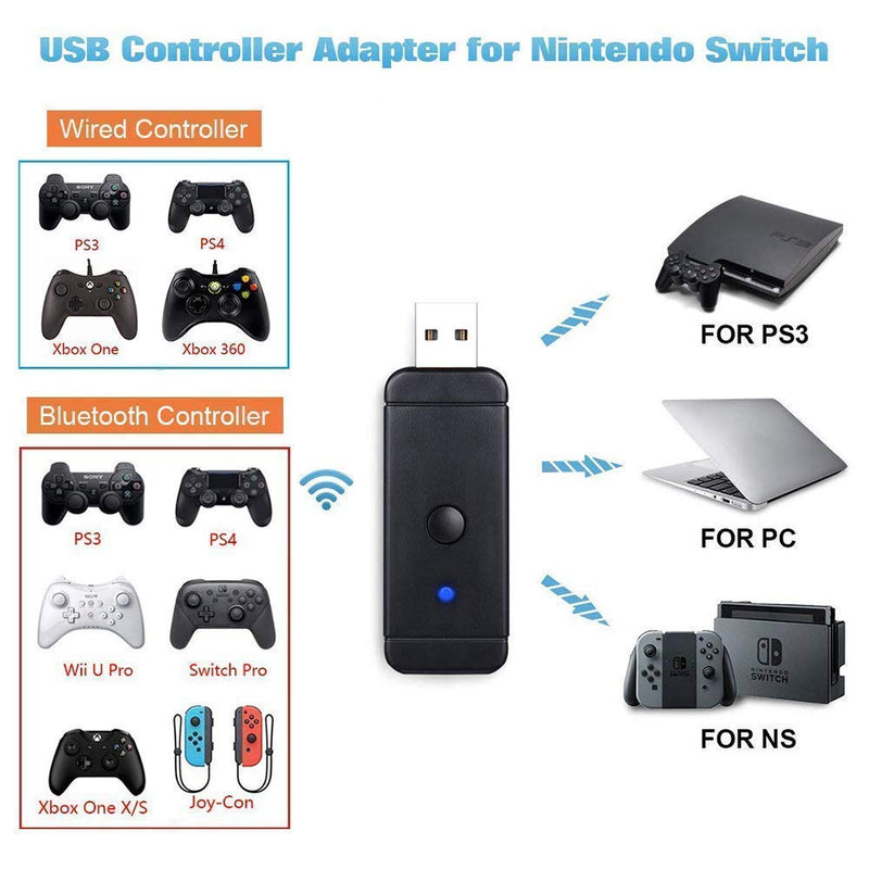 Controller Adapter USB for N-Switch PS3 PC, Dongle Bluetooth Compatible with PS5/ PS3/ PS4/ Xbox 360/ Xbox One X/ Wii U Pro/ Windows PC/ Switch Pro Controller Converter Adapter