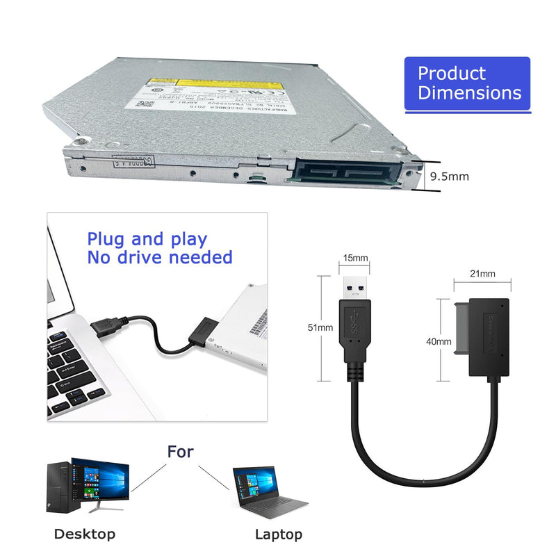 UJ8C2 UJ8E2 UJ8G2 9.5mm Super Slim SATA CD DVD Burner Writer Player ROM Drive for Laptop with USB 3.0 SATA Cable