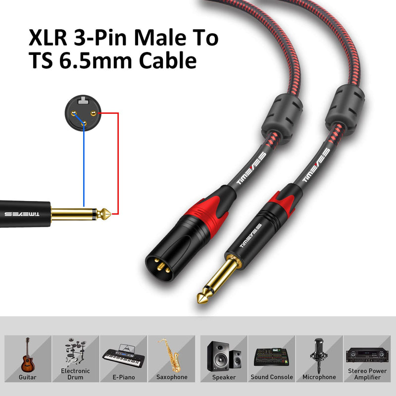 10M 1/4 Inch TS to Male XLR Unbalanced Cable, 33FT Male 6.35mm TS Plug to XLR 3-Pin Male Audio Cable, Microphone Cable XLR to Quarter Inch 6.5mm Patch Cable Cord Jack 1/4 to XLR 10M/33FT