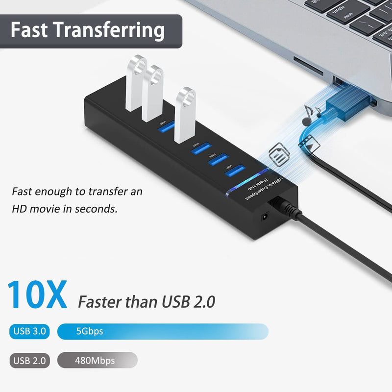 USB Hub 3.0, VIENON 7-Port USB Data Hub Splitter for Laptop, PC, MacBook, Mac Pro, Mac Mini, iMac, Surface Pro and More USB Devices Expand 7 USB