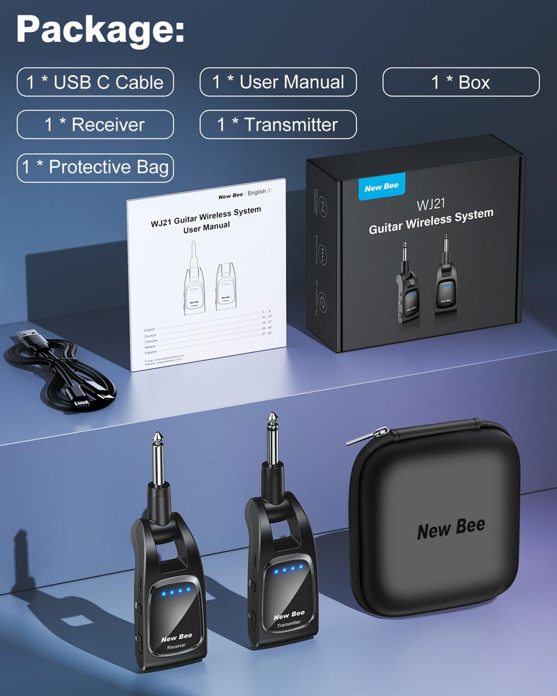 [AUSTRALIA] - Wireless Guitar System 2.4 GHz with 6 Channels Rechargeable Audio Wireless Guitar Transmitter Receiver for Bass Electric Instruments Black 